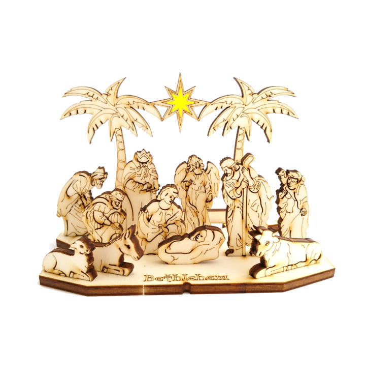 Christmas Set 2 = Nativity Set with star + Christmas tree small – with decorations (DIY)