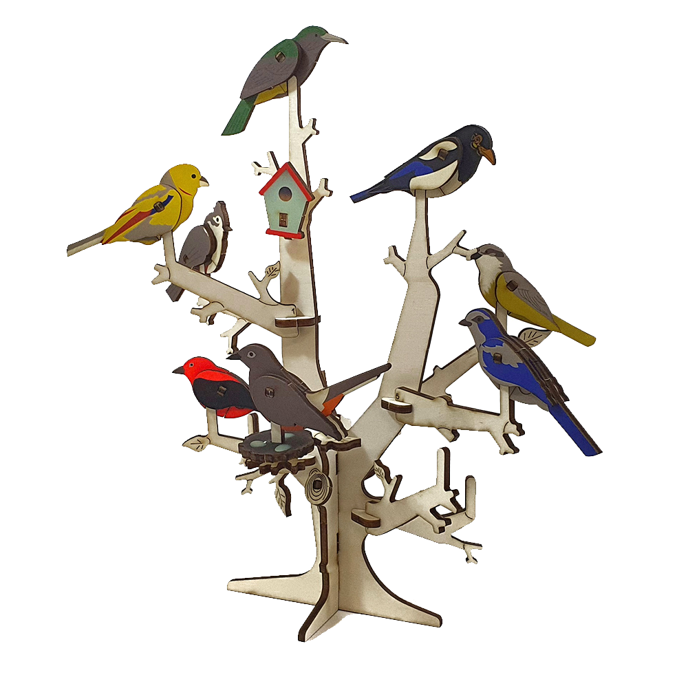 Tree with Birds + Collection of 8 birds 3D colored