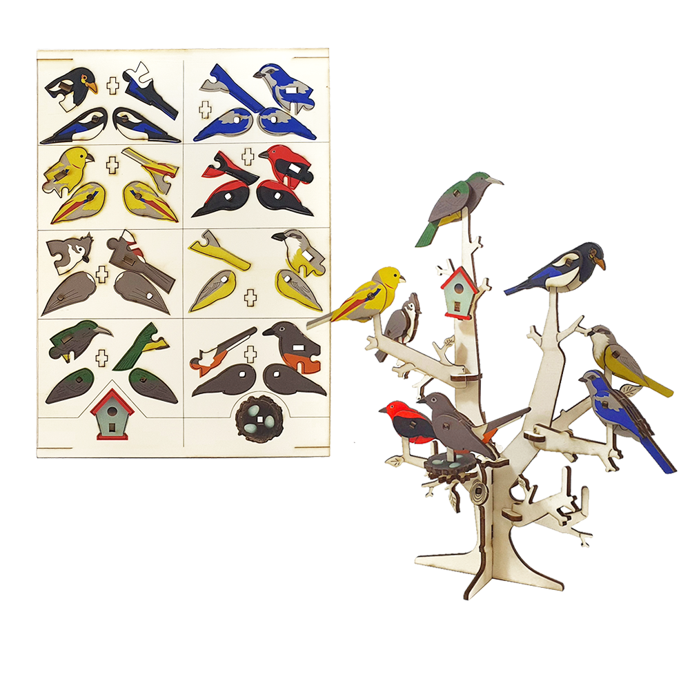 Tree with Birds + Collection of 8 birds 3D colored