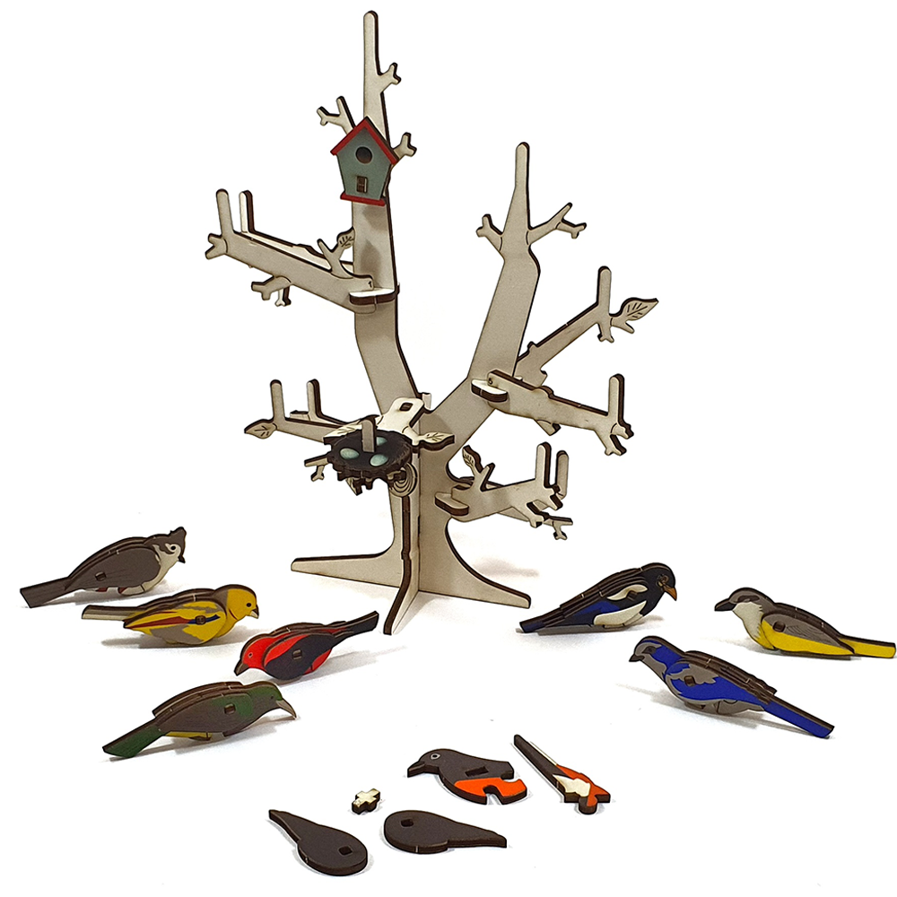 Tree with Birds + Collection of 8 birds 3D colored