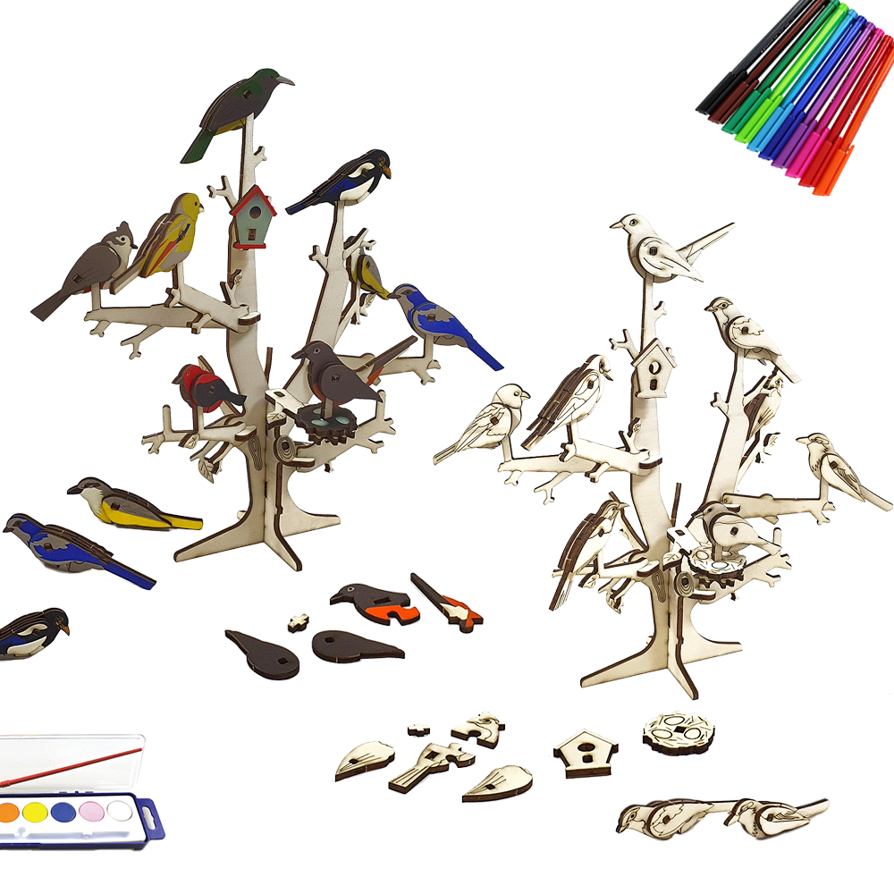 Tree with Birds + Collection of 8 birds 3D colored