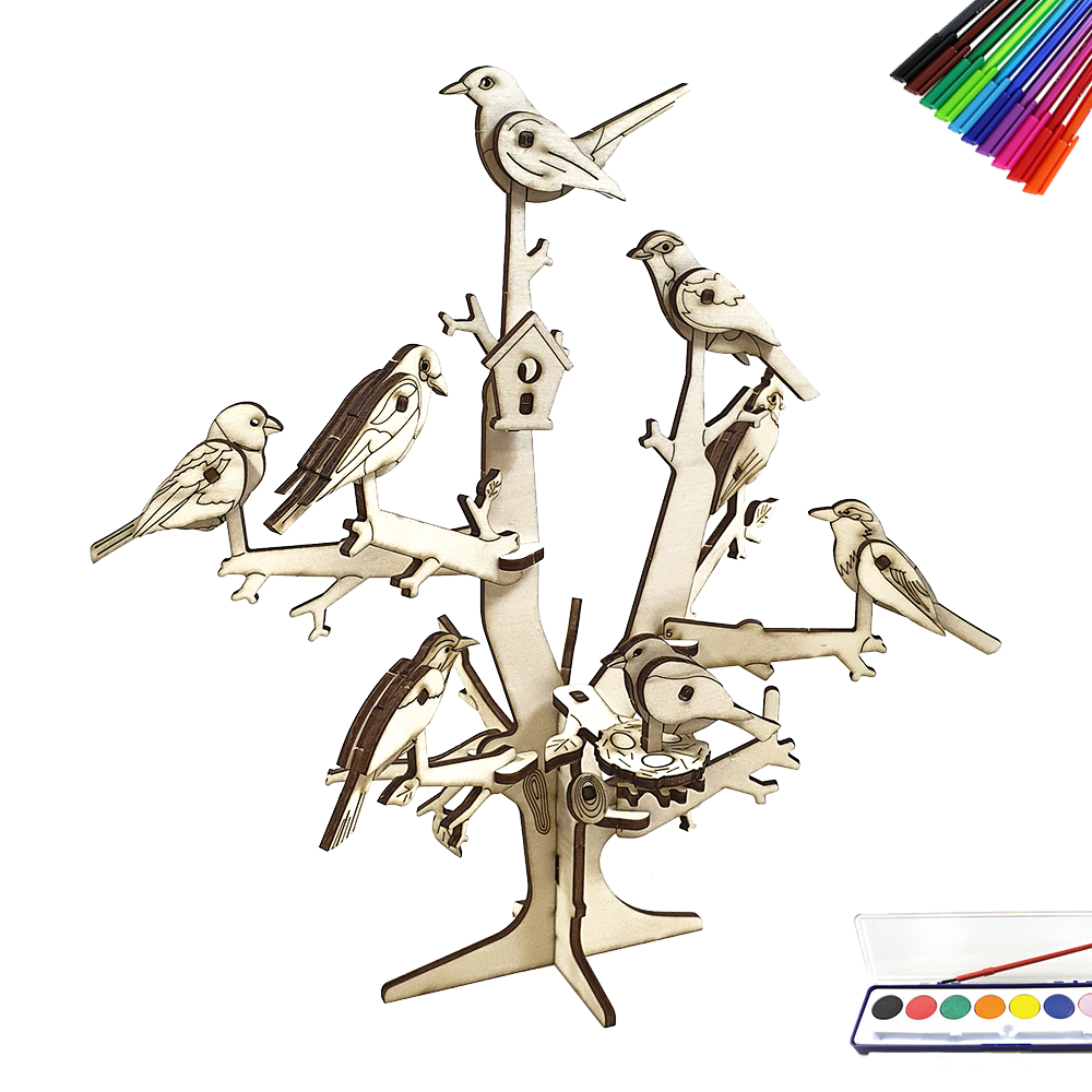 Tree with Birds + Collection of 8 birds 3D Natural (DIY)