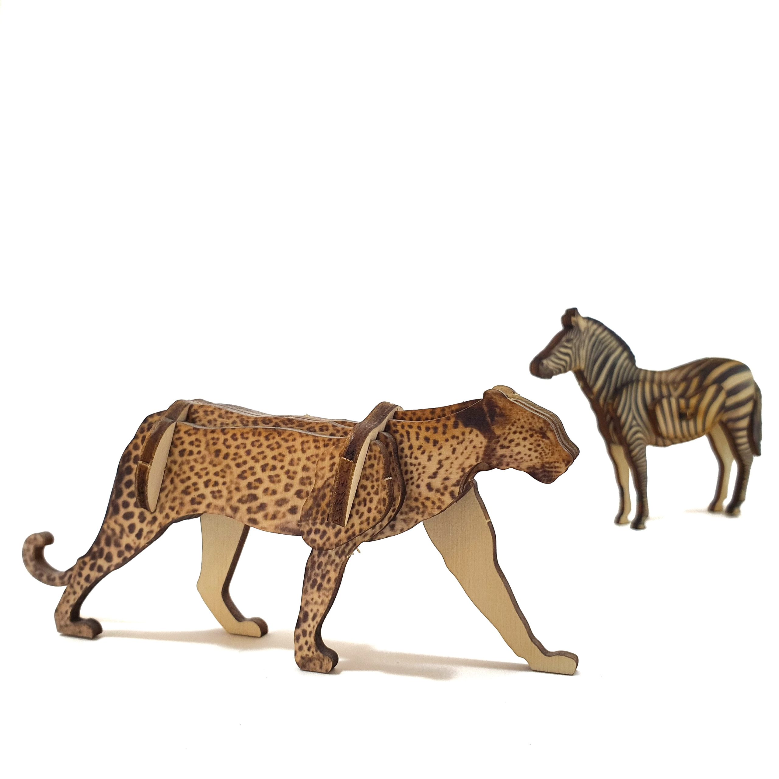 Set of 2 animals – Leopard & Zebra – small / colored