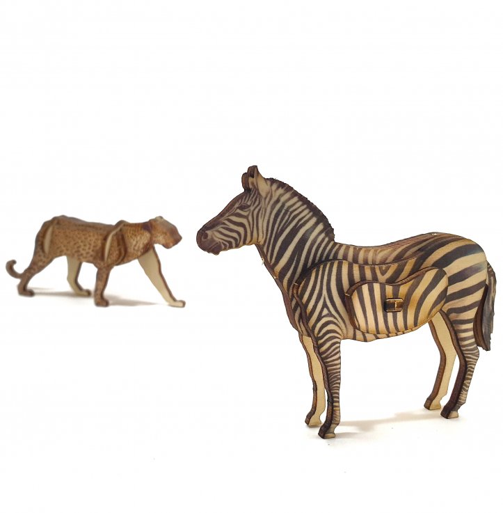 Set of 2 animals – Leopard & Zebra – small / colored