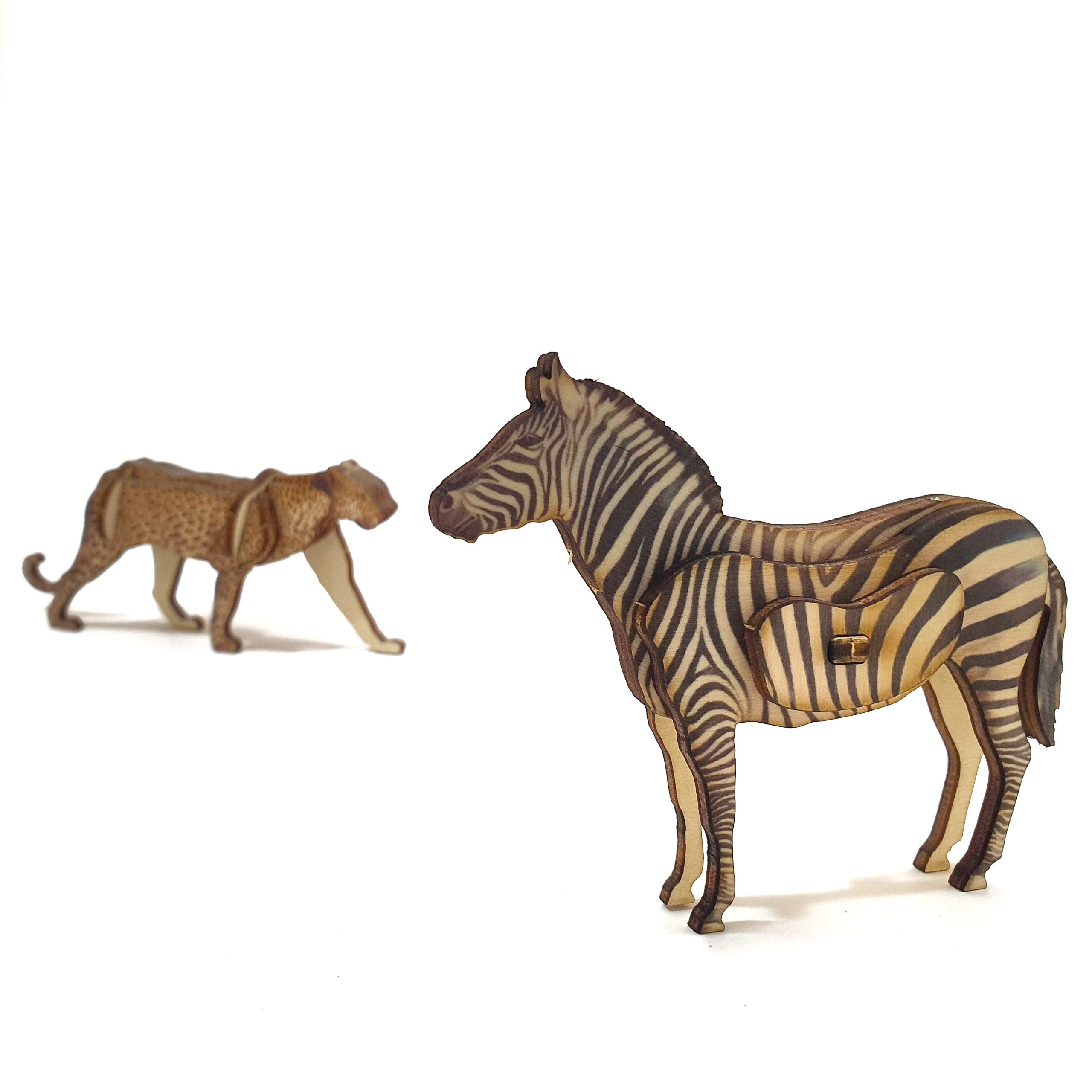 Set of 2 animals – Leopard & Zebra – small / colored