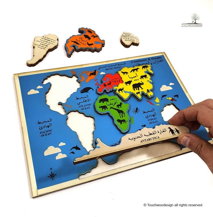 Continents & Oceans wooden puzzle Montessori learning educational toys & games 
