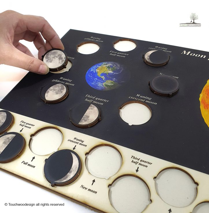educational toys Montessori learning Moon phases wooden puzzle colored 